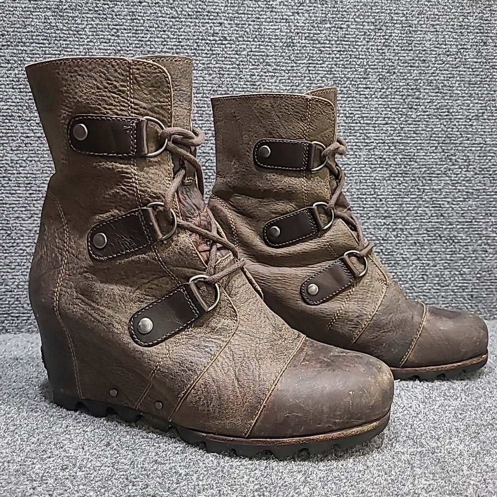 Sorel Joan of Arctic Wedge Lace Up Leather Boots Brown Womens Size 9.5 / EU 40.5 - Picture 4 of 13